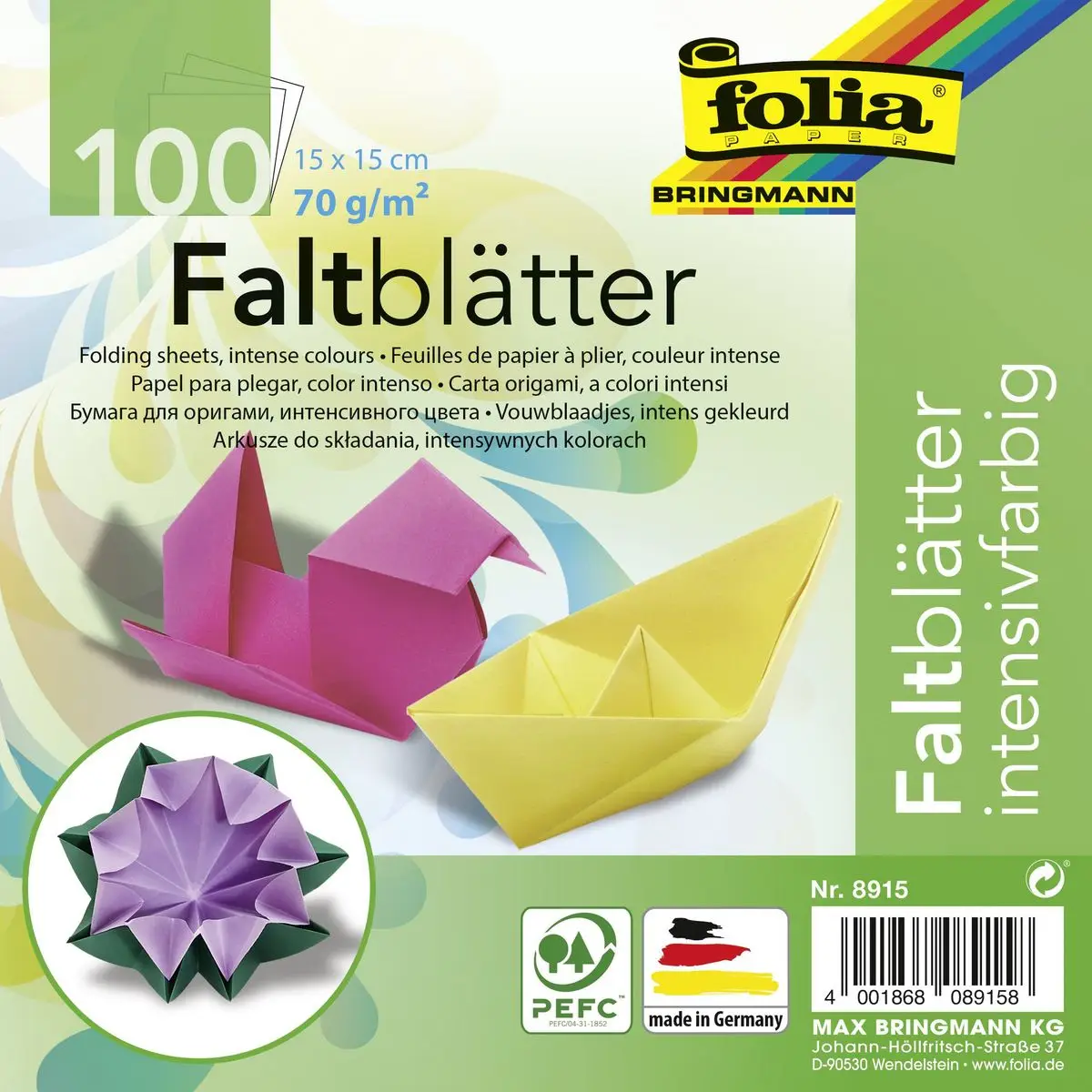 folia Faltblätter, 150 x 150 mm, 70 g/qm, 100 Blatt (EAN: 4001868089158)