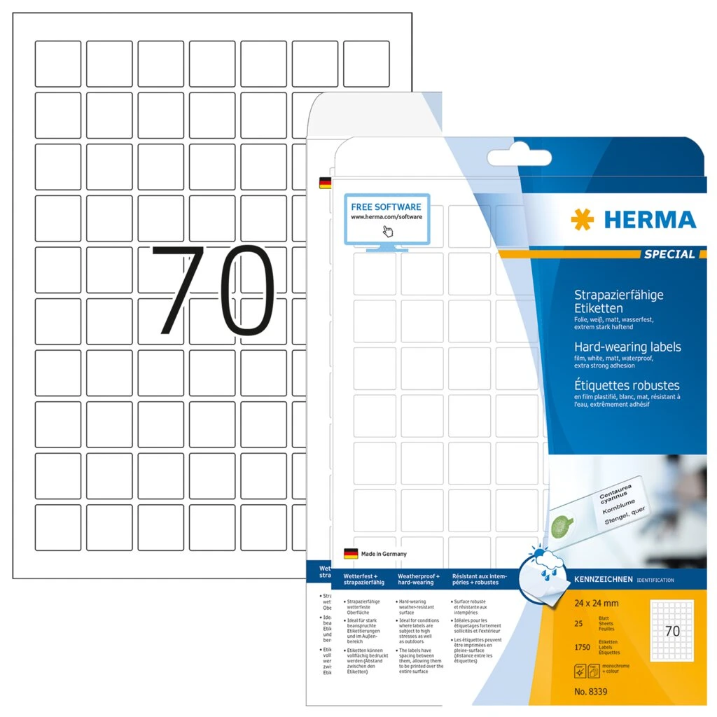 HERMA Polyester-Etiketten SPECIAL, 24 x 24 mm, weiß (EAN: 4008705083393)