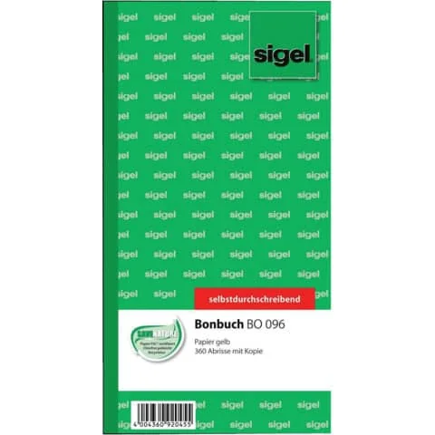 sigel Formularbuch "Bonbuch", 105 x 200 mm, SD, gelb (EAN: 4004360920455)