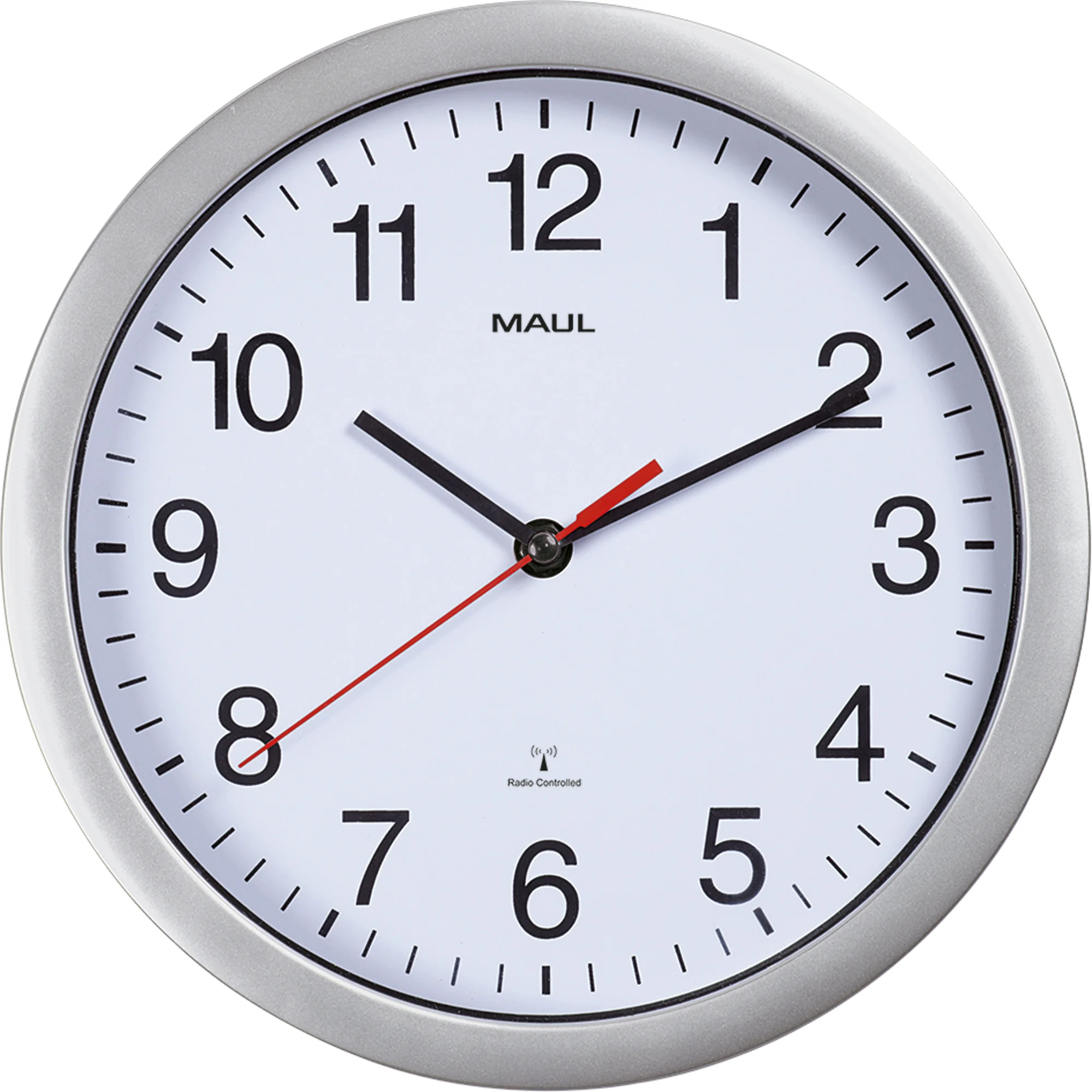 MAUL Wanduhr/Funkuhr MAULrun, Durchmesser: 250 mm, silber (EAN: 4002390065641)