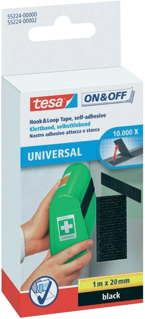 tesa On & Off Klettband, 20 mm x 1,0 m, schwarz (EAN: 4042448859365)