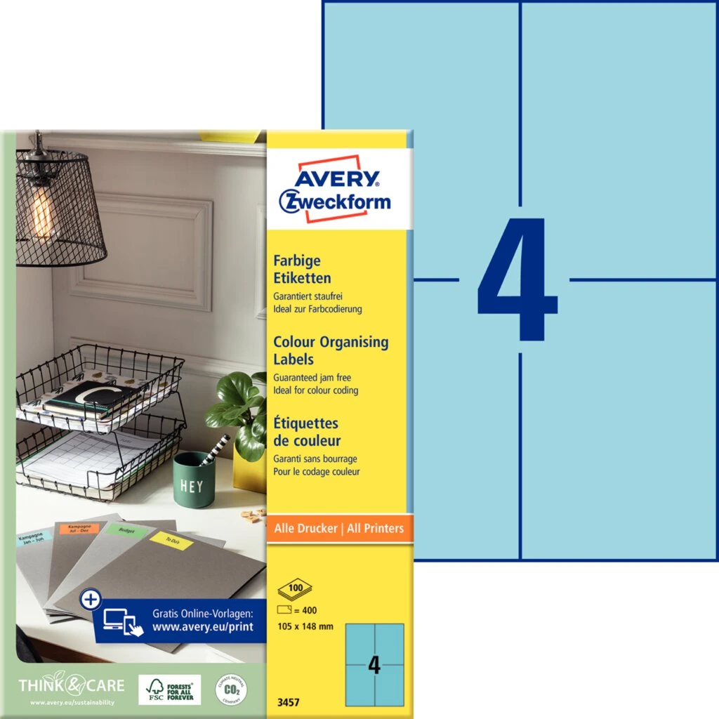 AVERY Zweckform Universal-Etiketten, 105 x 148 mm, blau (EAN: 4004182034576)