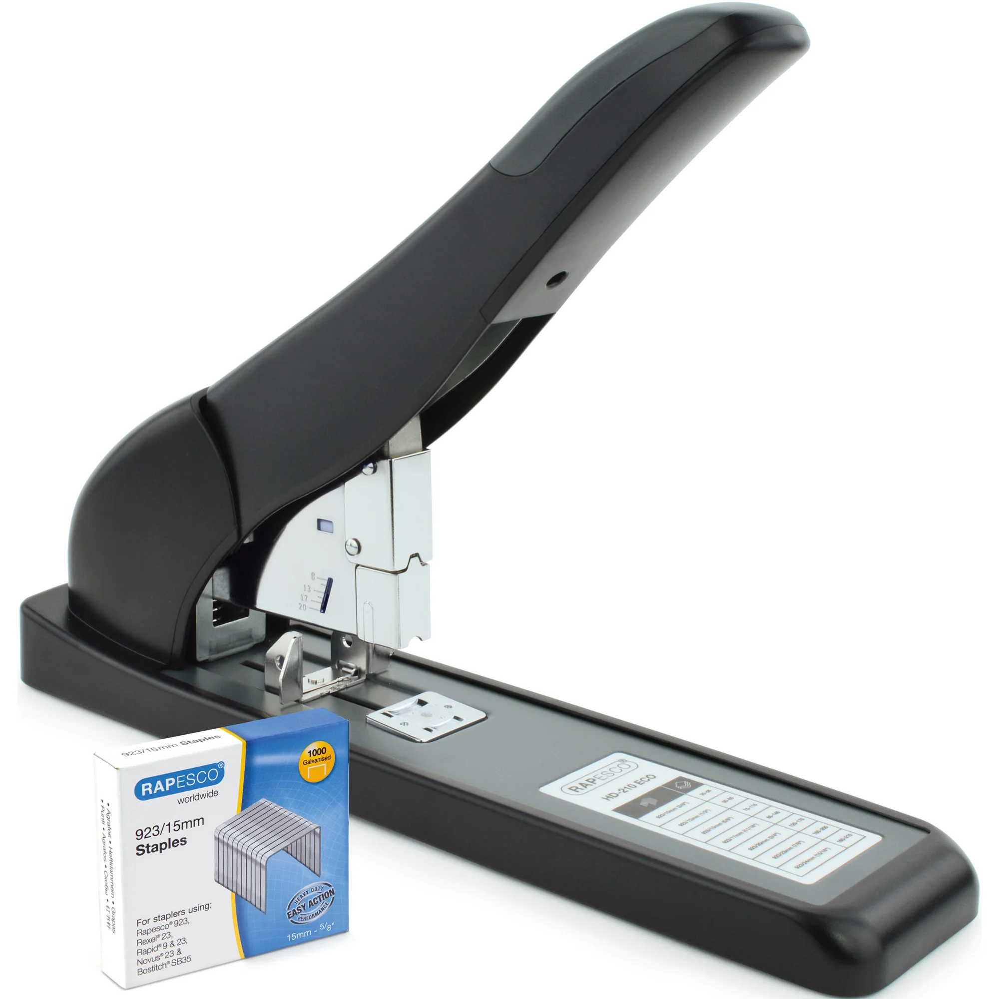 RAPESCO Blockheftgerät ECO HD-210, schwarz + 1.000 Klammern (EAN: 5018505016780)