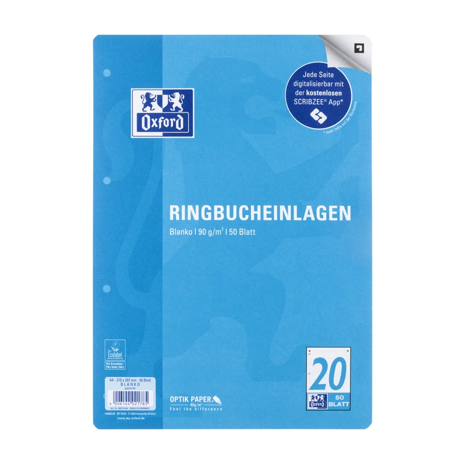 Oxford Ringbucheinlagen, DIN A4, blanko, 50 Blatt (EAN: 4006144021785)