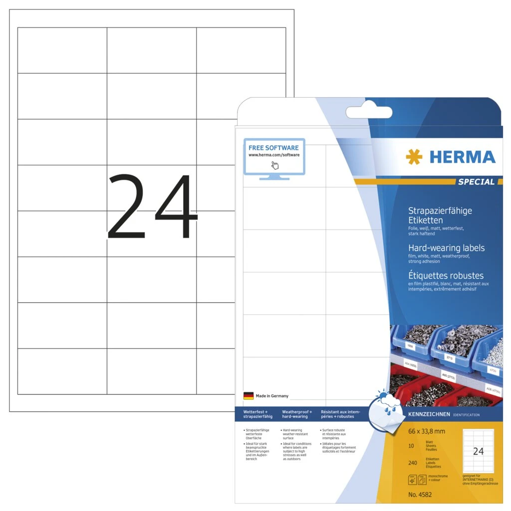 HERMA Polyester-Etiketten SPECIAL, 66 x 33,8 mm, weiß (EAN: 4008705045827)