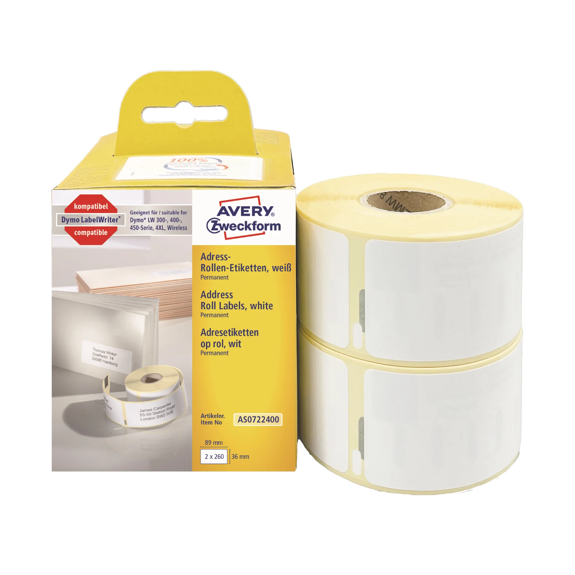 AVERY Zweckform Rollenetiketten, 89 x 36 mm, weiß (EAN: 4004182617007)