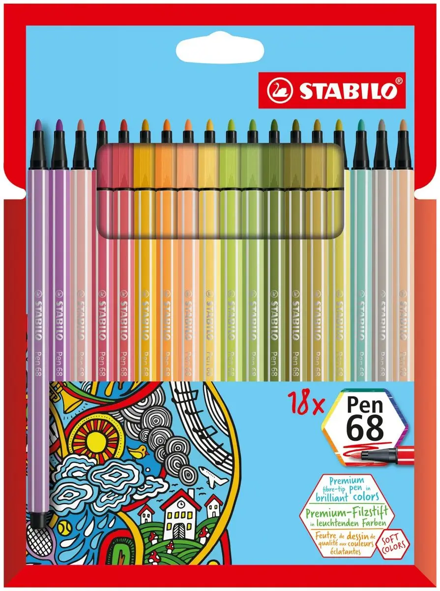 STABILO Fasermaler Pen 68, 18er Kartonetui (EAN: 4006381578912)
