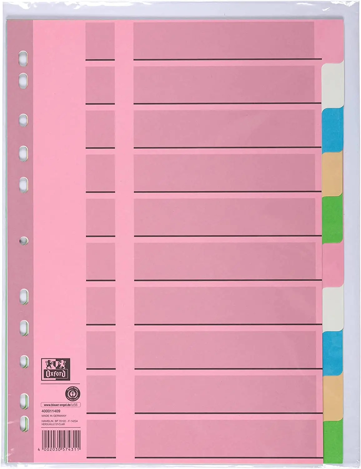 Oxford Tauenpapier-Register, blanko, A4, farbig, 10-teilig (EAN: 4002030574311)