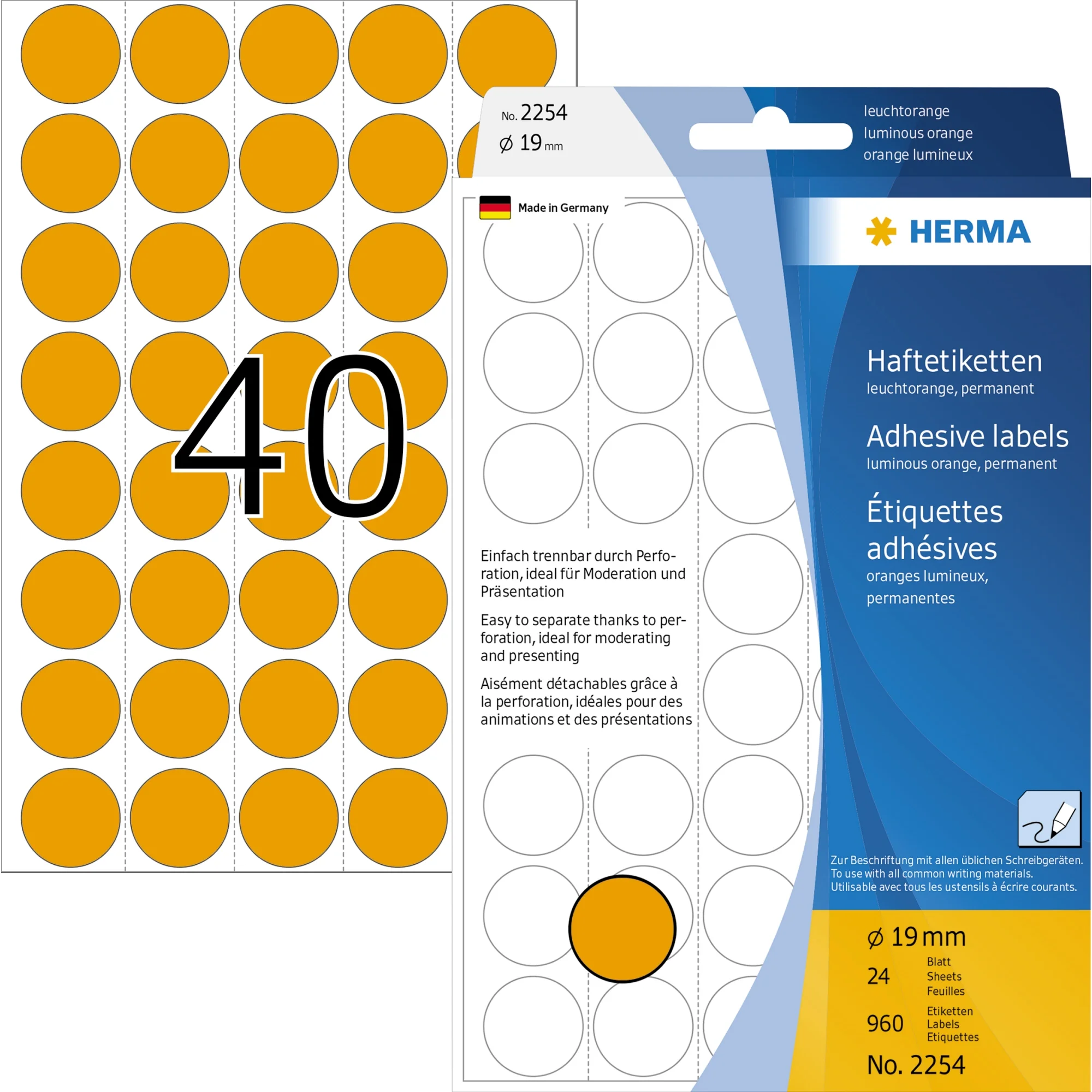 HERMA Markierungspunkte, Durchmesser: 19 mm, leuchtorange (EAN: 4008705022545)