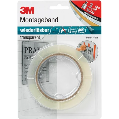 3M Scotch Montageband "wiederlösbar", 19 mmx5 m, transparent (EAN: 4046719806034)
