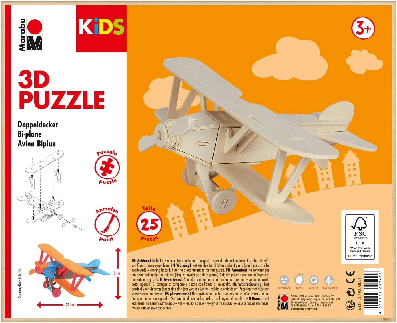 Marabu KiDS 3D Puzzle "Flugzeug Doppeldecker", 25 Teile (EAN: 4007751605429)