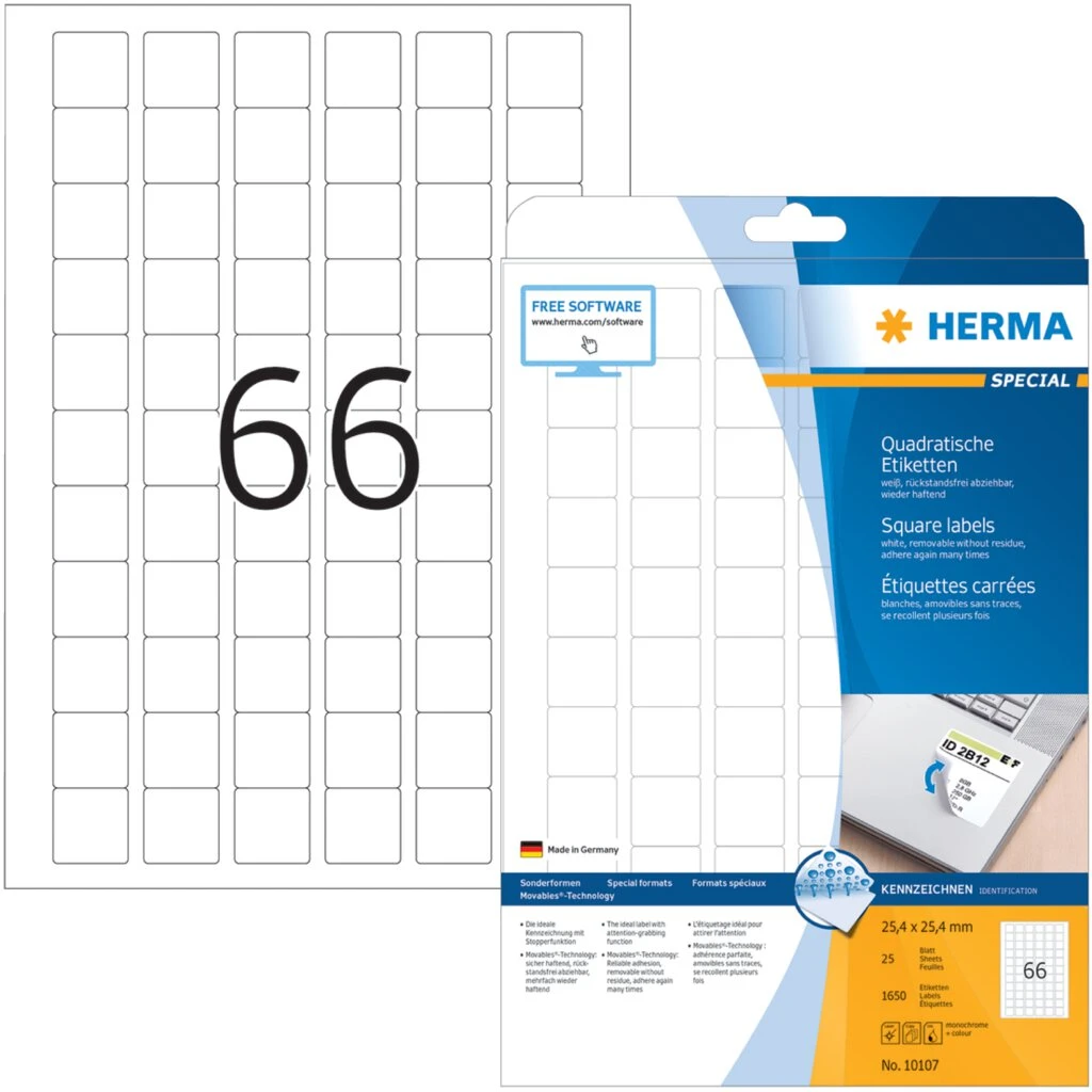 HERMA Universal-Etiketten SPECIAL, 25,4 x 25,4 mm, weiß (EAN: 4008705101073)