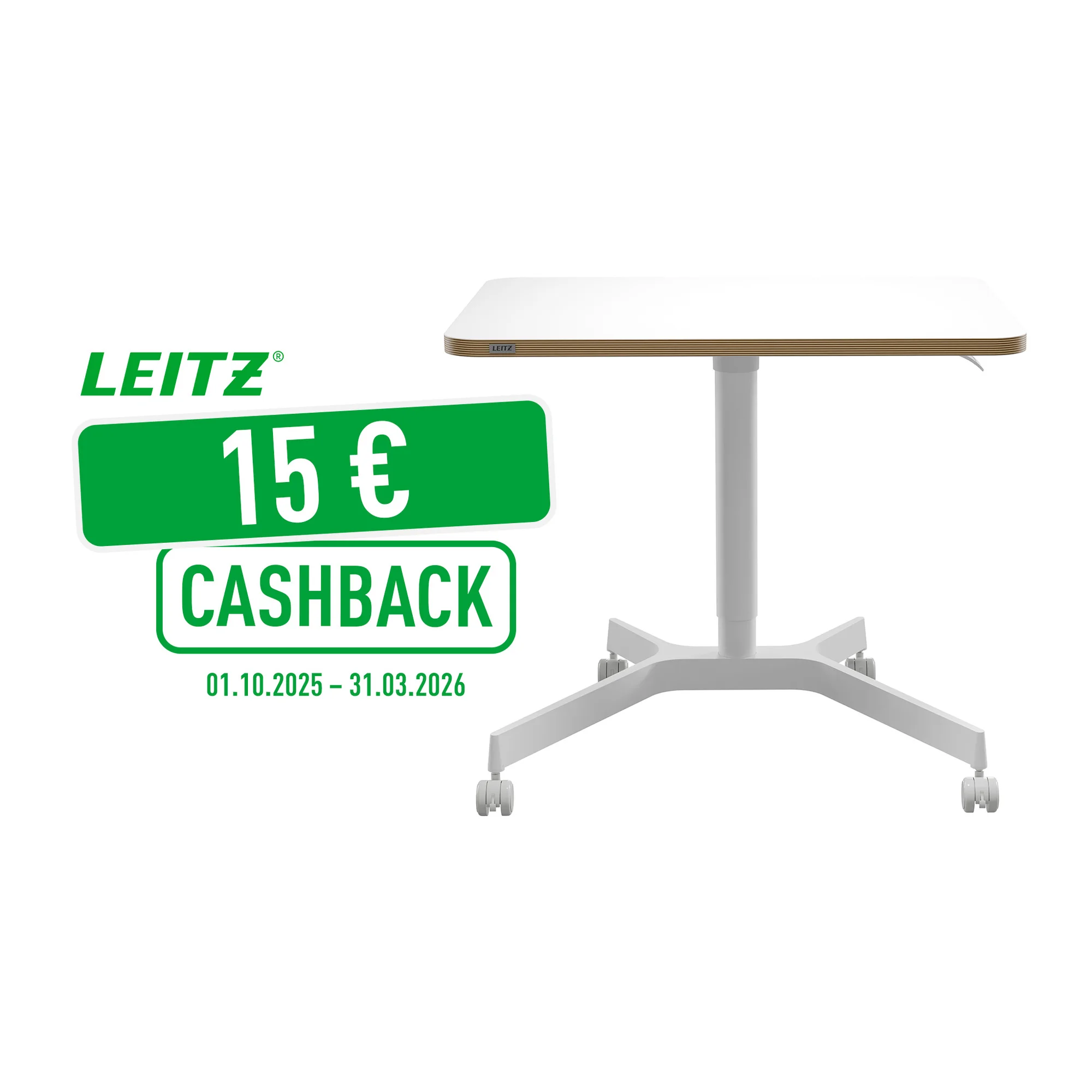 LEITZ Sitz-Steh-Schreibtisch Ergo Compact, weiß, mit Rollen (EAN: 4002432138395)