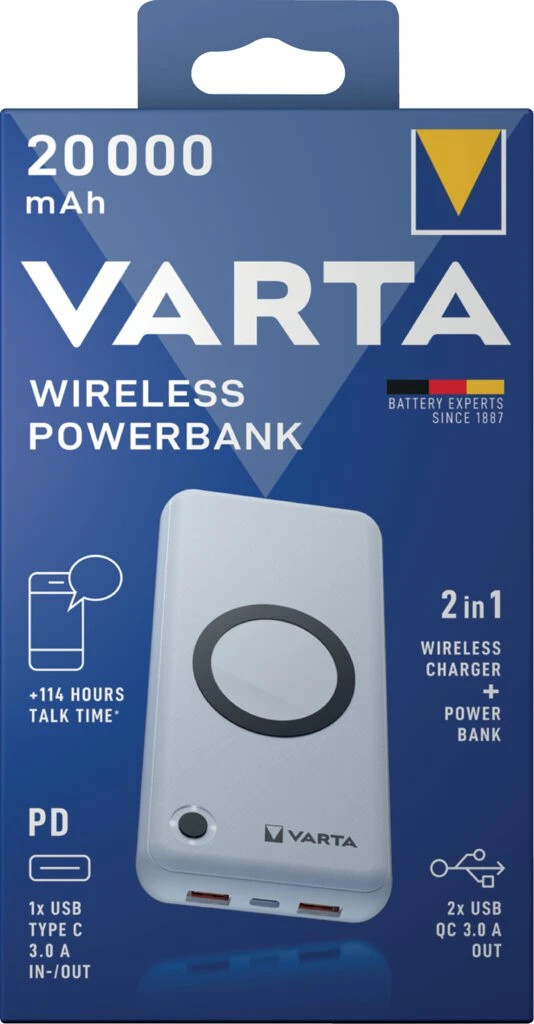 VARTA Powerbank "Wireless", 20.000 mAh, weiß (EAN: 4008496056101)