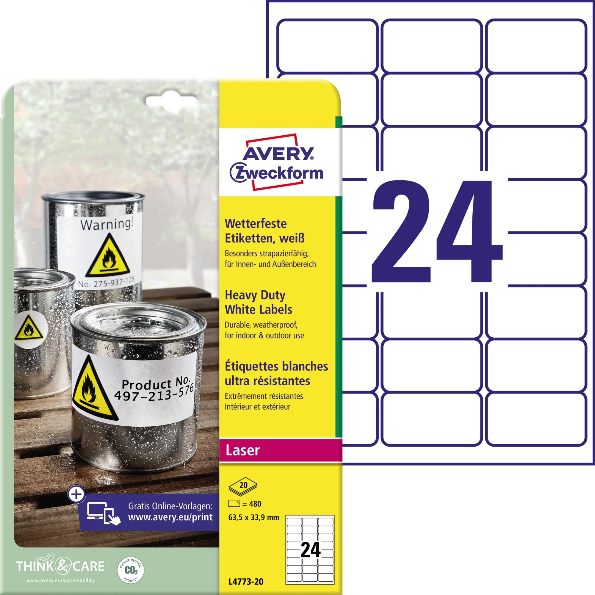 AVERY Zweckform wetterfeste Etiketten, 63,5 x 33,9 mm (EAN: 4004182047736)