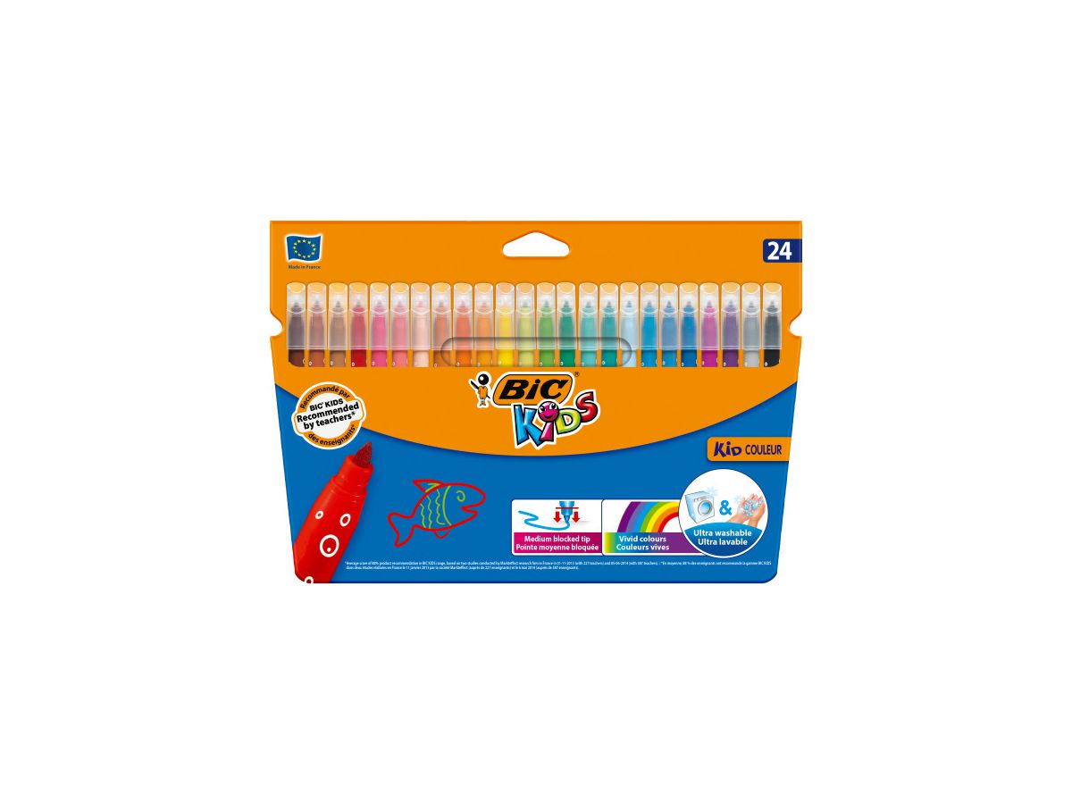 BIC KIDS Fasermaler Kid Couleur medium, 24er Kartonetui (EAN: 3270220093350)