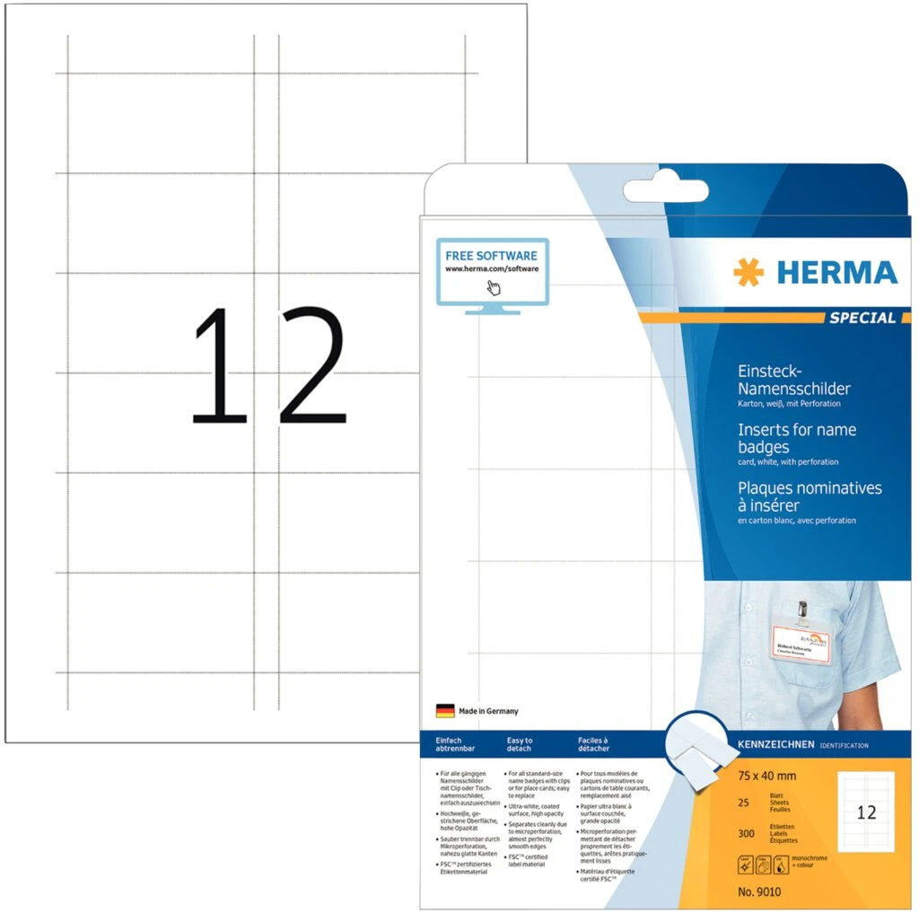 HERMA Einsteck-Namensschilder SPECIAL, 75 x 40 mm, weiß (EAN: 4008705090100)