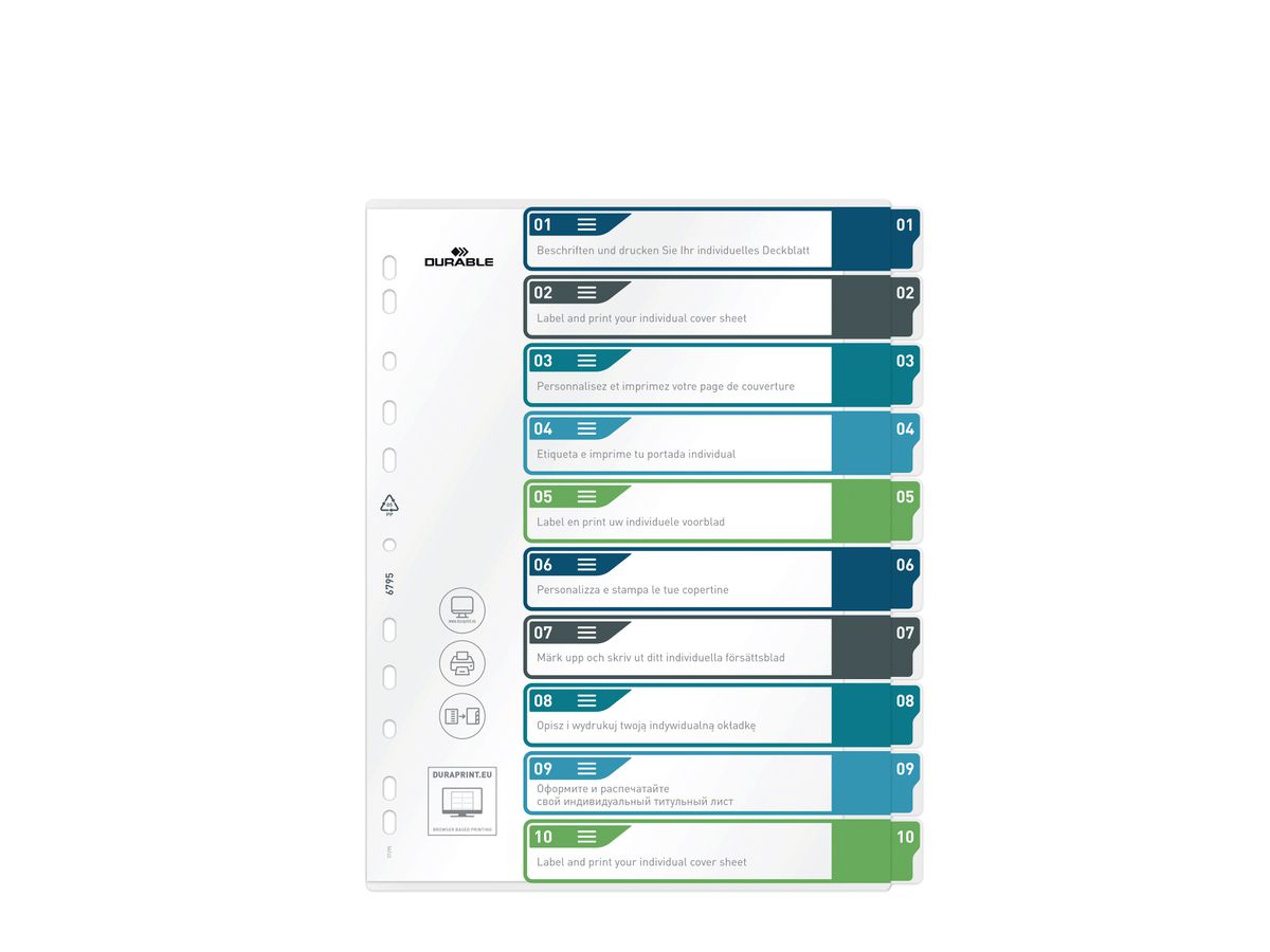 DURABLE Kunststoff-Register, Zahlen, A4+, 10-teilig, 1 - 10 (EAN: 4005546735115)