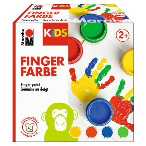 Marabu KiDS Fingerfarbe, 100 ml, 4er Set, gelb, rot, blau, grün (EAN: 4007751706355)