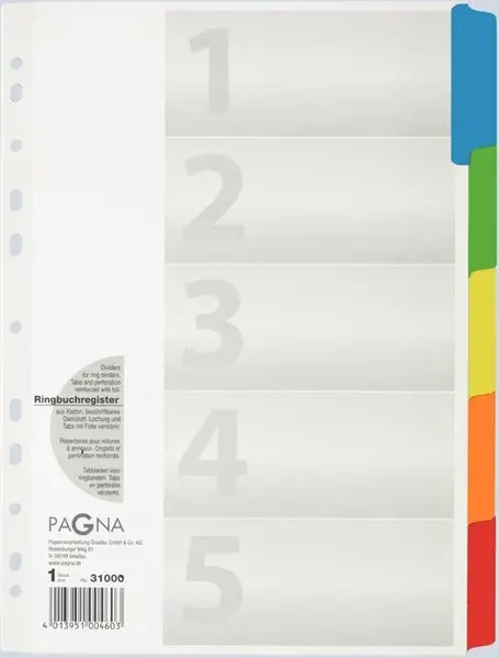 PAGNA Karton-Register, DIN A4, 5-teilig, 5-farbig (EAN: 4013951004603)