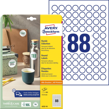AVERY Zweckform Kennzeichnungs-Etiketten, Durchmesser: 20 mm (EAN: 4004182162019)