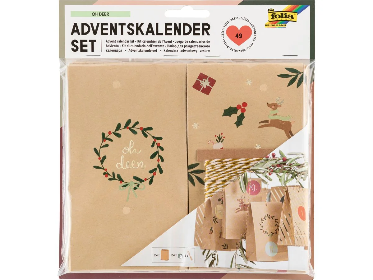 folia Adventskalender 24 Adventstütchen OH DEER, weiß/gold (EAN: 4001868129625)