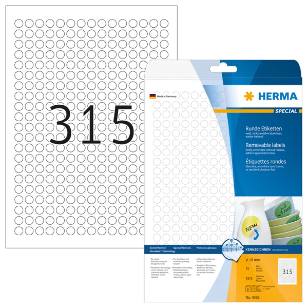 HERMA Universal-Etiketten SPECIAL, Durchmesser 10 mm, weiß (EAN: 4008705043854)