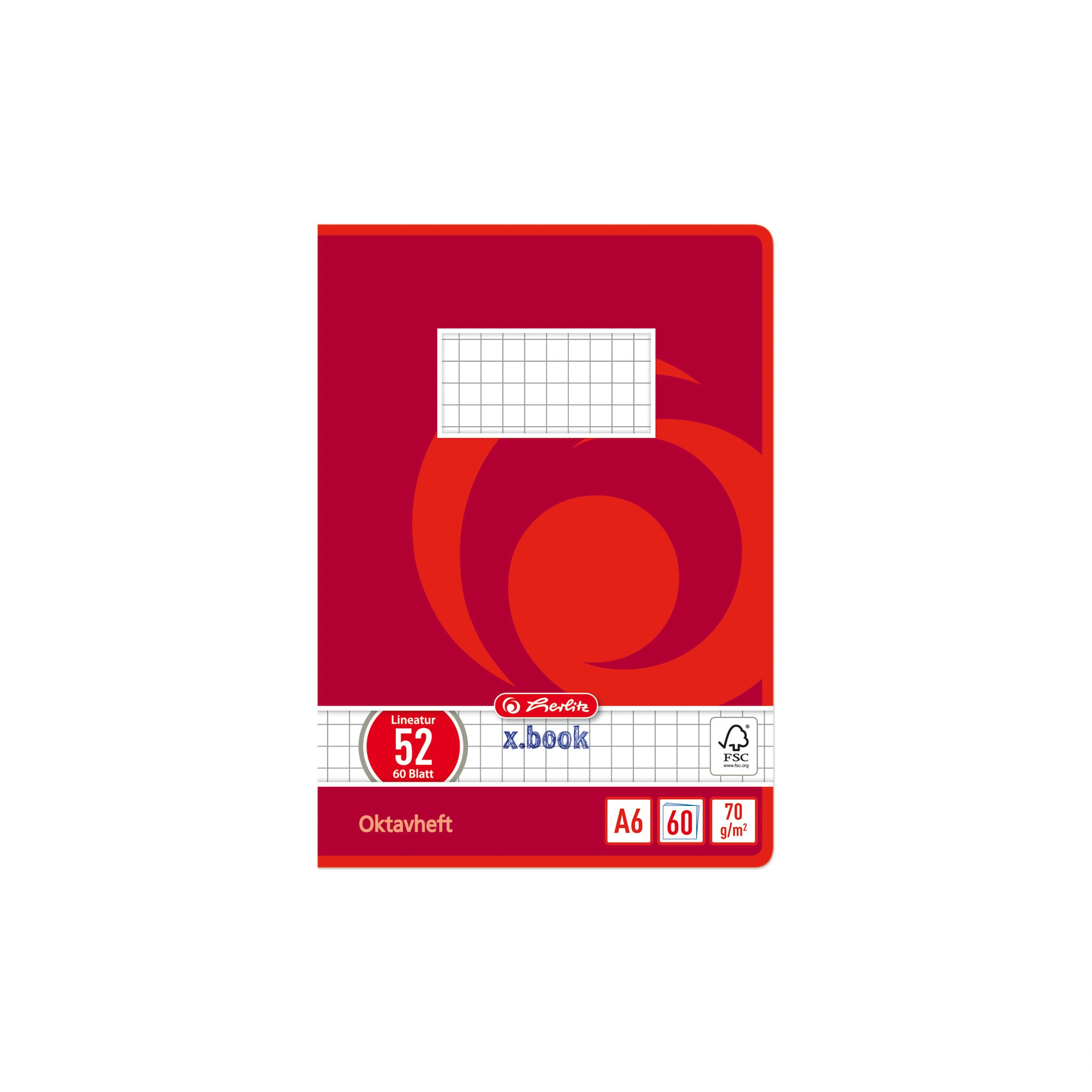 herlitz Oktavheft x.book, DIN A6, kariert, 70 g/qm, 60 Blatt (EAN: 4008110285634)