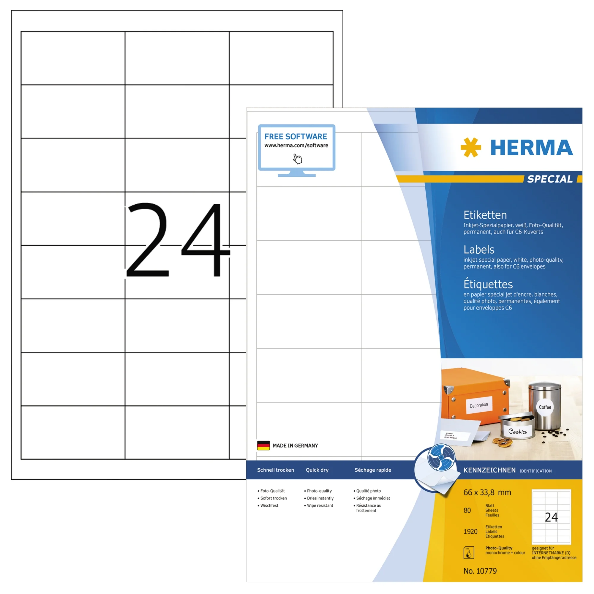 HERMA Inkjet-Etiketten, 66 x 33,8 mm, weiß (EAN: 4008705107792)