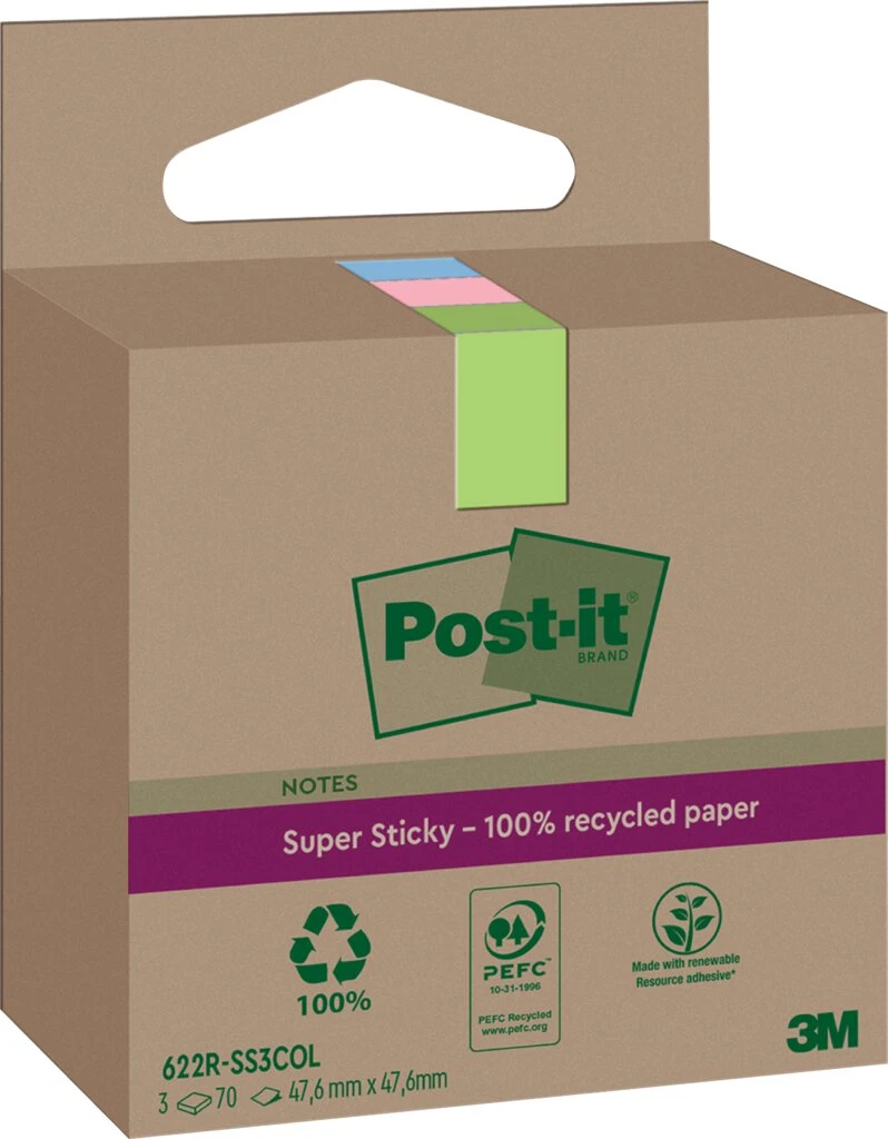 Post-it Haftnotizen super sticky Recycling notes, farbig (EAN: 4064035059958)