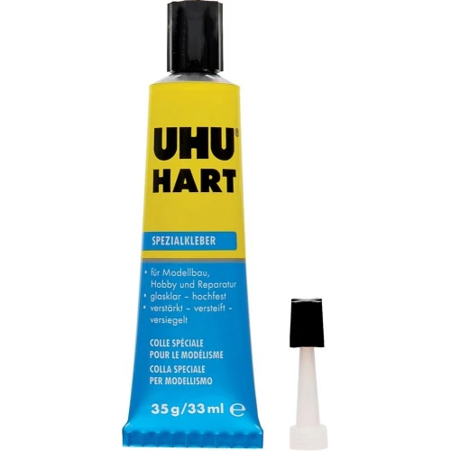 UHU Spezialkleber HART, lösemittelhaltig, 35 g Tube, glasklar (EAN: 4026700455106)