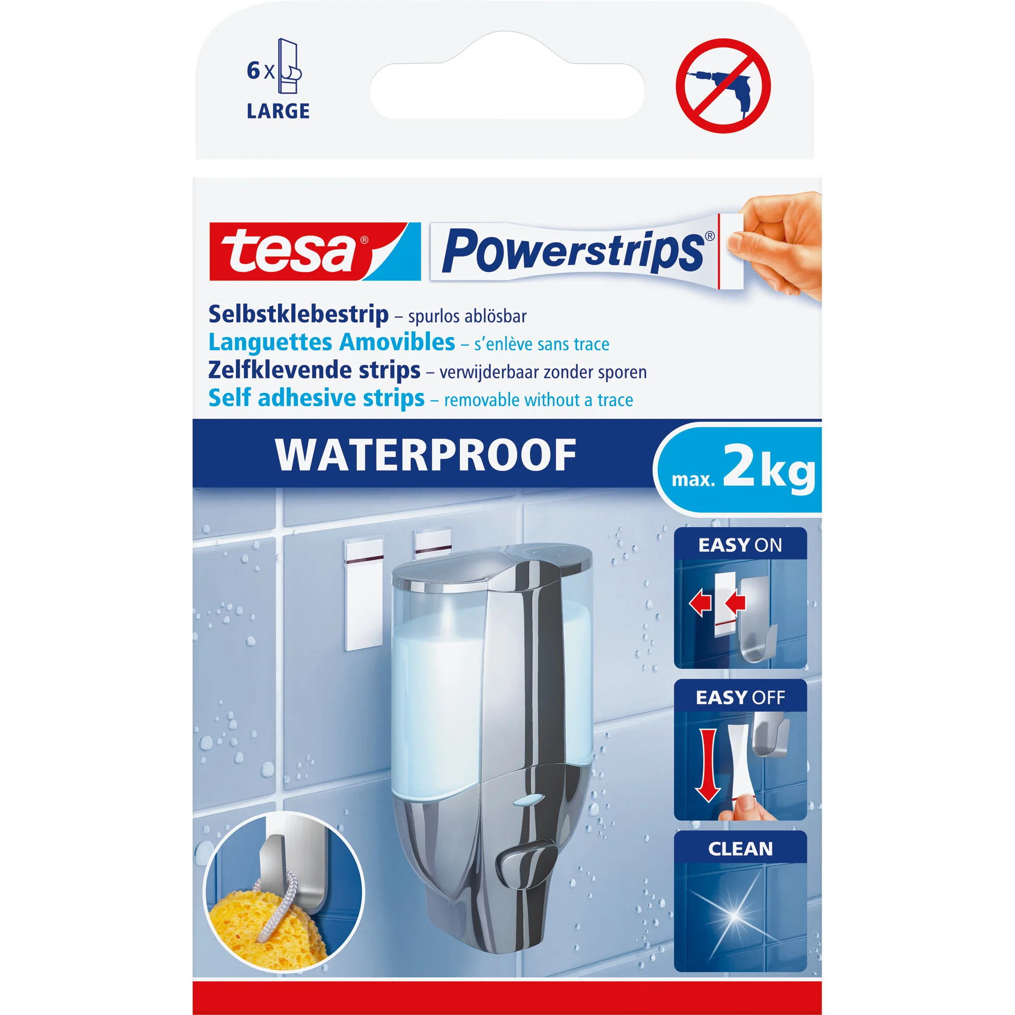 tesa Powerstrips Klebepads LARGE WATERPROOF, weiß (EAN: 4042448175175)