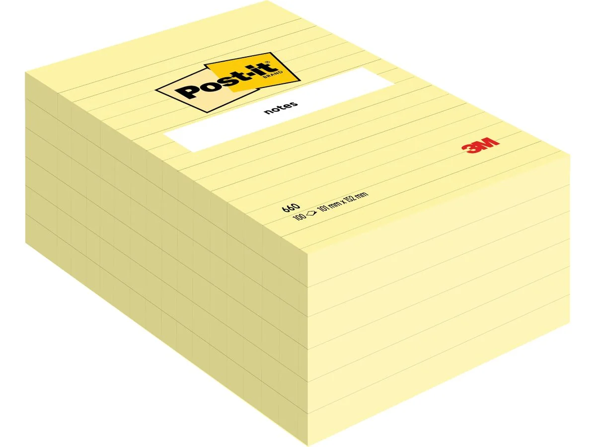 Post-it Haftnotizen notes, 101 x 152 mm, liniert, gelb (EAN: 3134375014243)