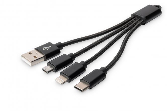 DIGITUS 3-in-1 Ladekabel, USB A-Lightning + Micro USB+USB-C (EAN: 4016032466208)