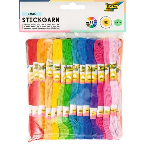 folia Stickgarn, 52 Docken à 8 m, farbig sortiert (EAN: 4001868057546)