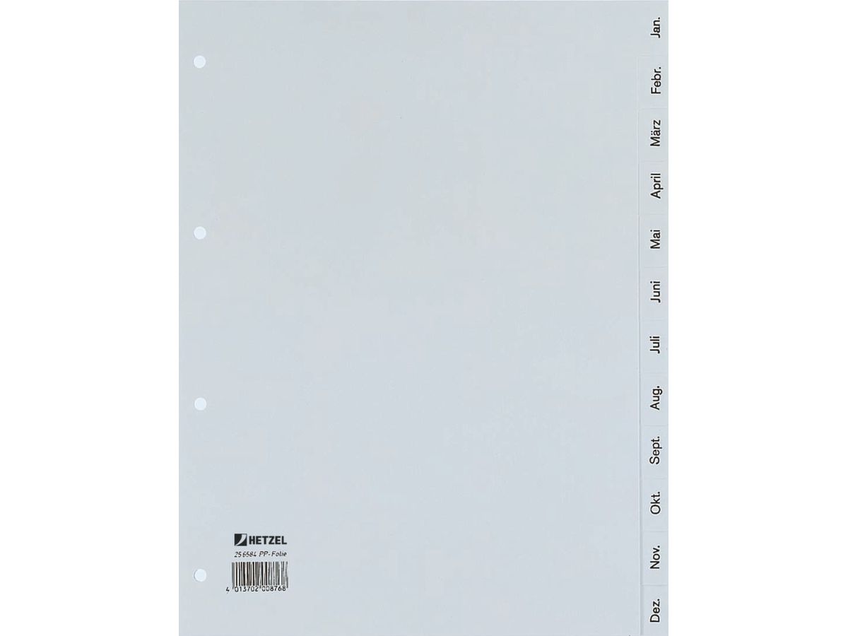 HETZEL Kunststoff-Register, Zahlen, A4, 1-20, PP, grau (EAN: 4013702007983)