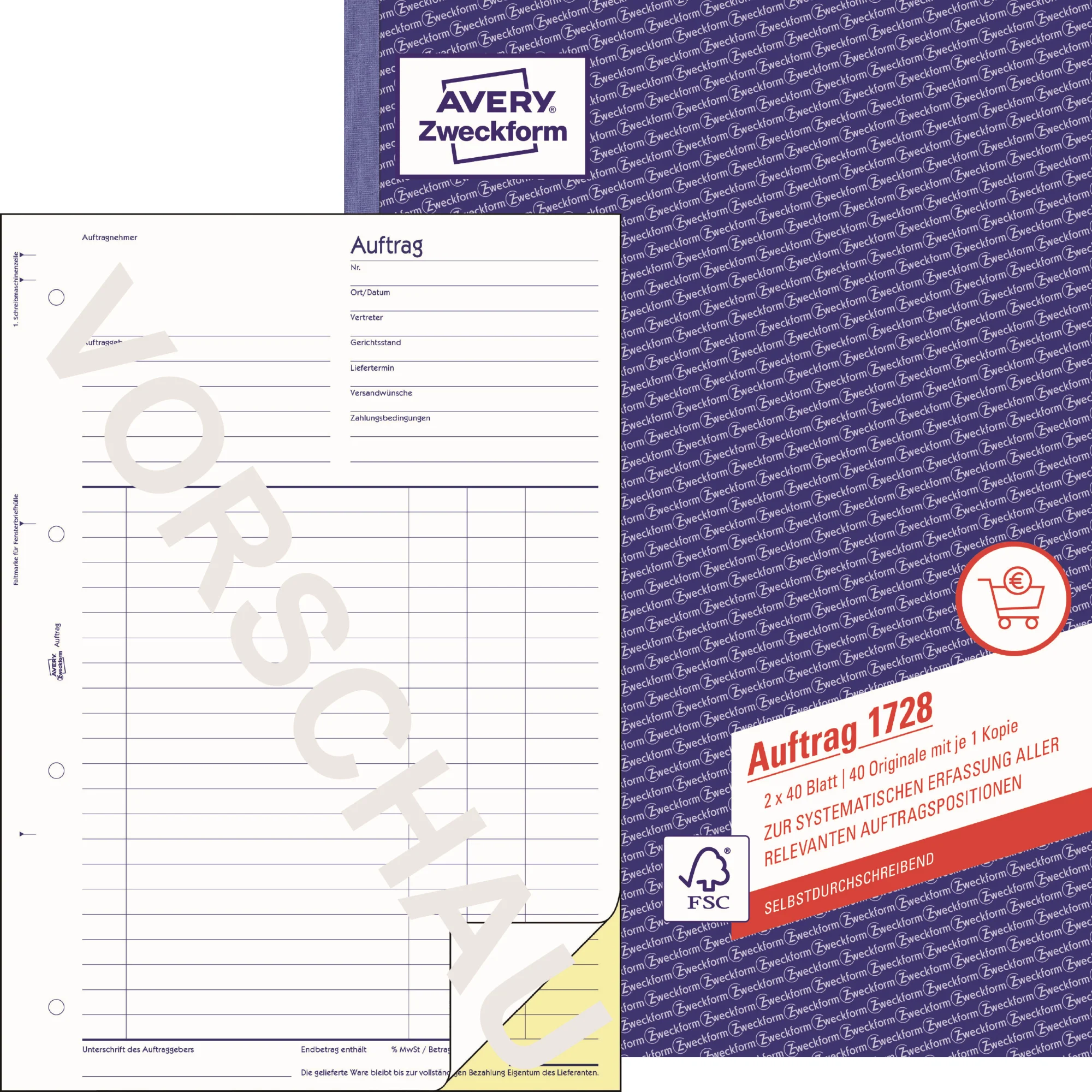 AVERY Zweckform Formularbuch "Auftrag", SD, A4, 2 x 40 Blatt (EAN: 4004182017289)