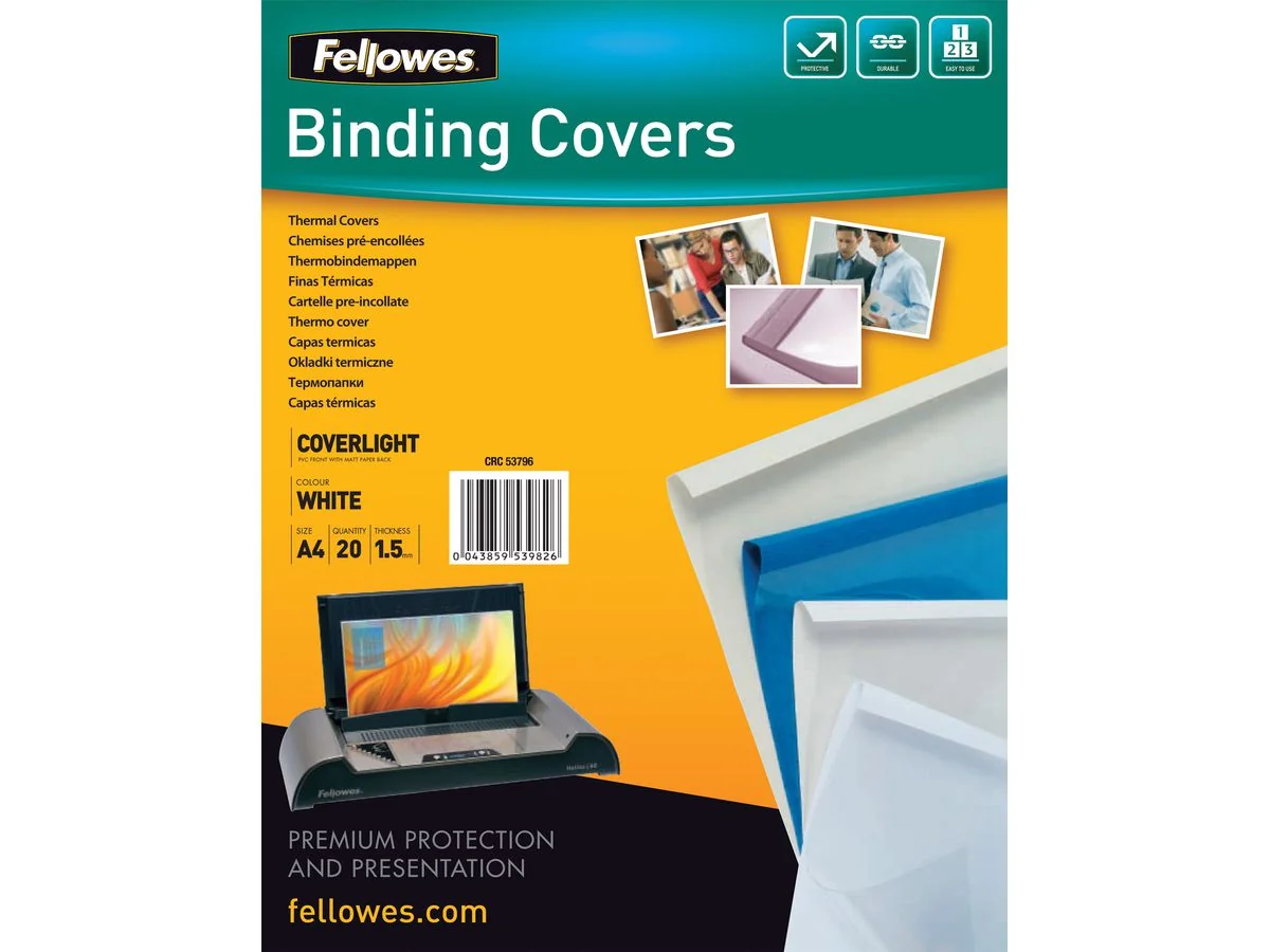 Fellowes Thermobindemappe Coverlight, DIN A4, 1,5 mm, weiß (EAN: 0043859539826)