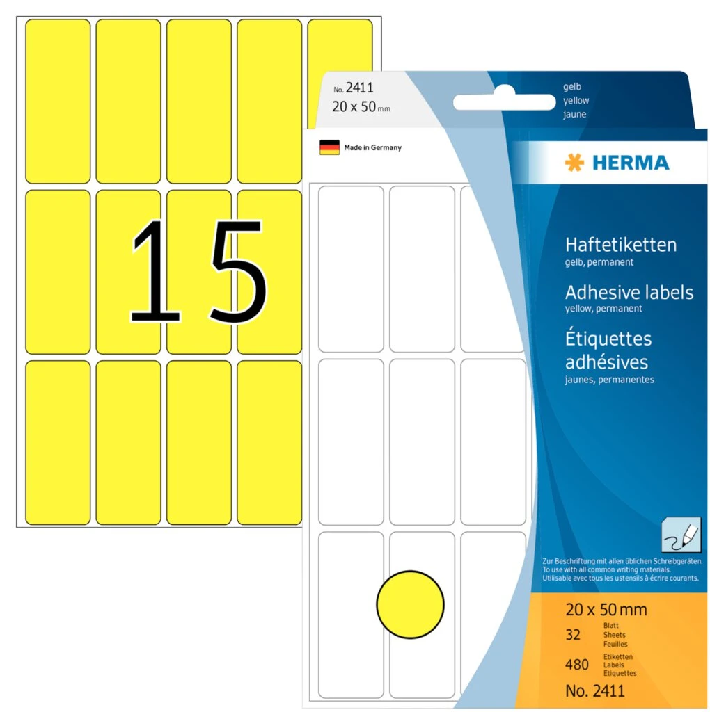 HERMA Vielzweck-Etiketten, 20 x 50 mm, gelb, Großpackung (EAN: 4008705024112)