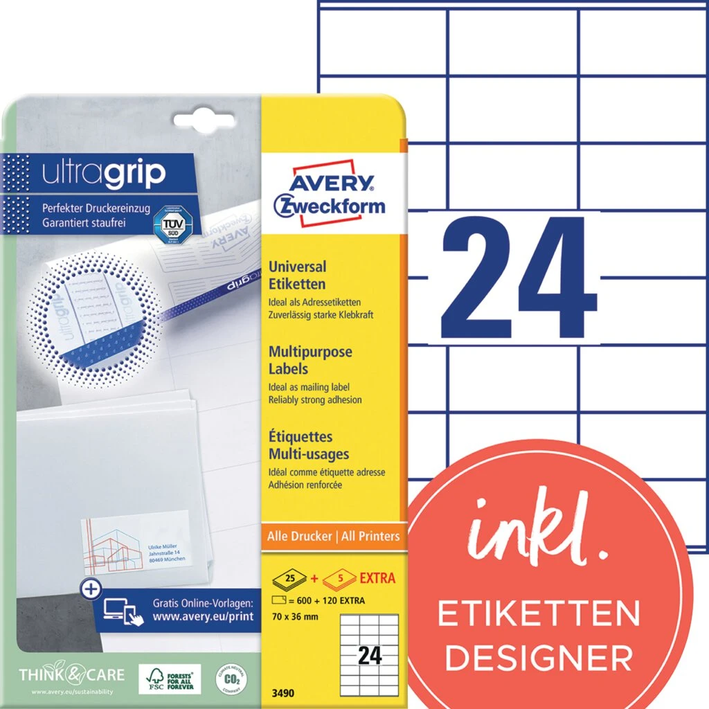 AVERY Zweckform Universal-Etiketten, 70 x 36 mm, weiß (EAN: 4004182034903)