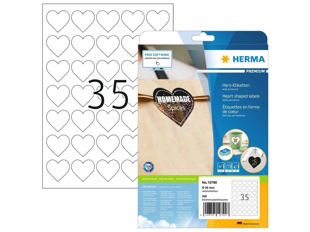 HERMA Herz-Etiketten, Durchmesser: 35 mm, weiß (EAN: 4008705107907)