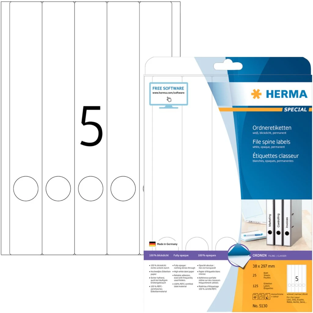 HERMA Ordnerrücken-Etiketten SPECIAL, 297 x 38 mm, weiß (EAN: 4008705051309)
