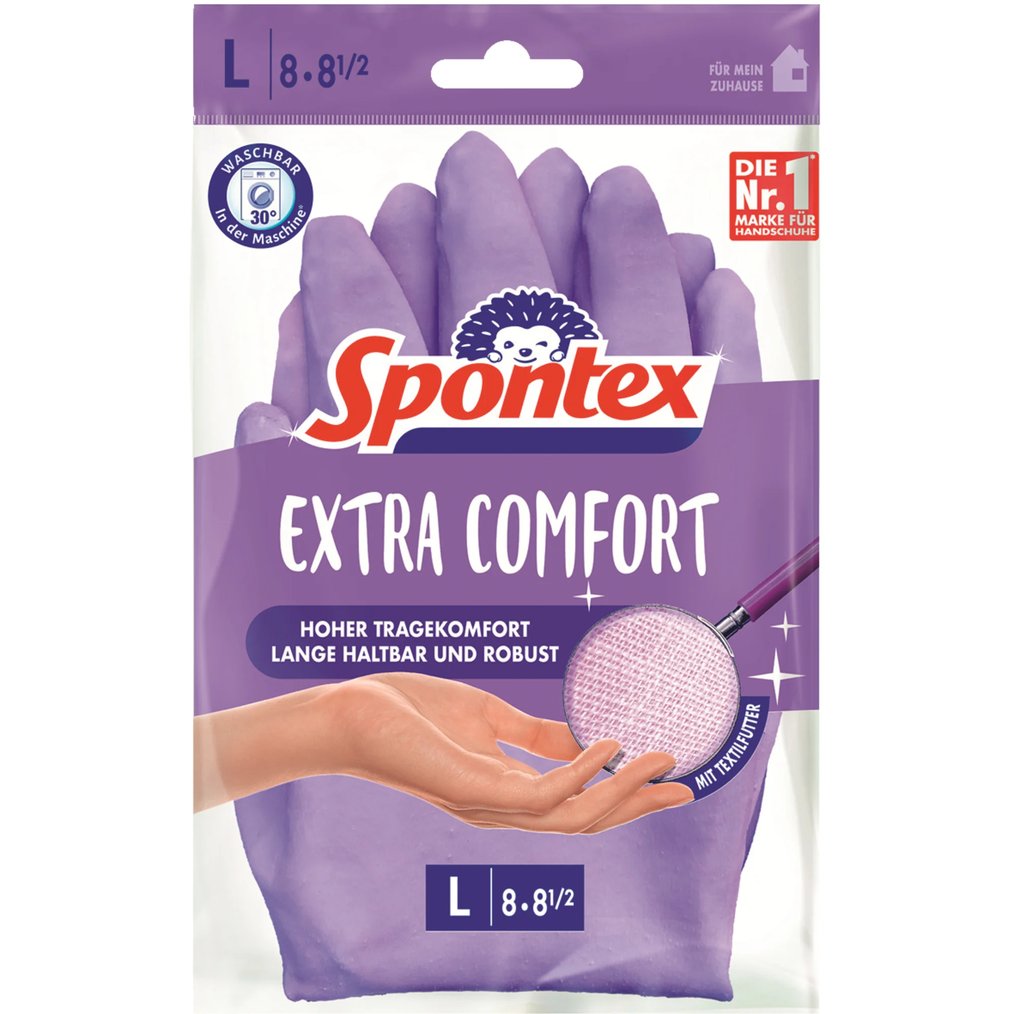Spontex Latex-Handschuh Extra Comfort, Größe L, lila (EAN: 3384123070186)
