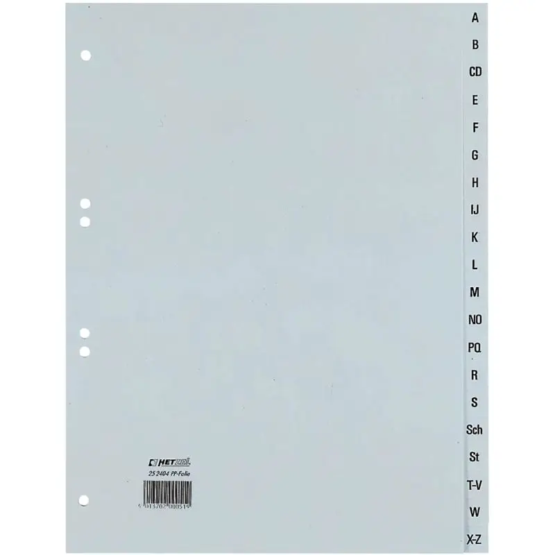 HETZEL Kunststoff-Register, A-Z, A4 Überbreite, 20-teilig (EAN: 4013702000526)