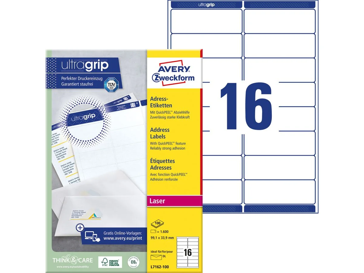 AVERY Zweckform QuickPEEL Adress-Etiketten, 99,1 x 33,9 mm, weiß (EAN: 4004182471623)
