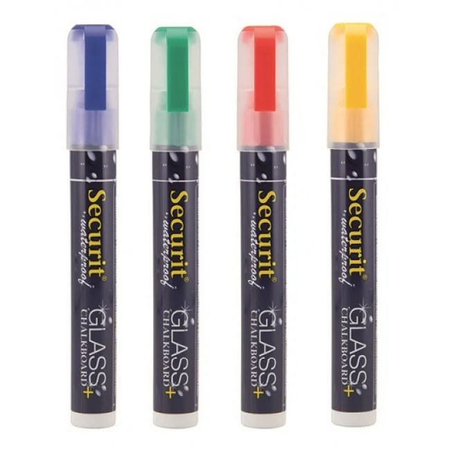 Securit Kreidemarker WATERPROOF MEDIUM, 4er Etui, blau, rot, grün und gelb (EAN: 8719075281086)