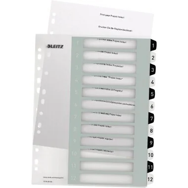 LEITZ Kunststoff-Register WOW, Zahlen, A4 Überbreite, 1-12, transparent (EAN: 4002432120383)
