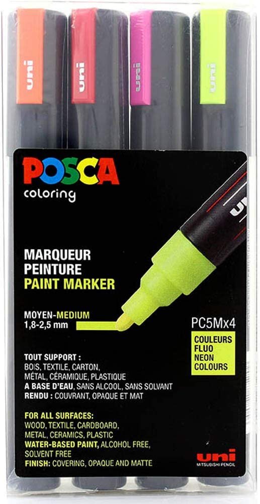POSCA Pigmentmarker PC-5M, 4er Etui, neonfarben (EAN: 3296280033433)