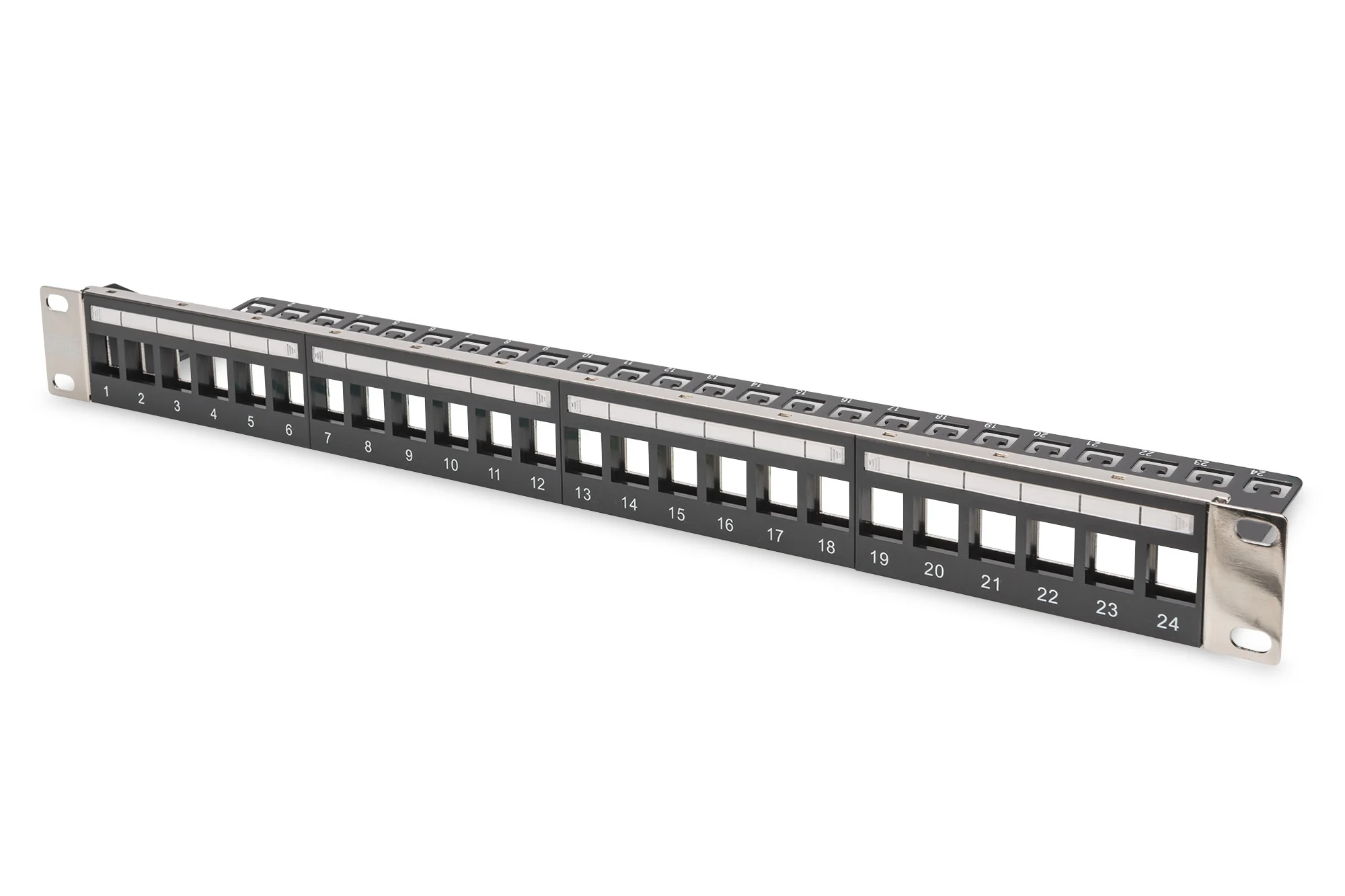 DIGITUS 19" Keystone Patch Panel, 24 Port, 1 HE, schwarz, schwarz (RAL9005) (EAN: 4016032338543)