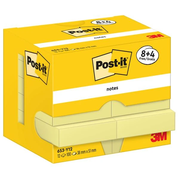 Post-it Haftnotizen notes, 51 x 38 mm, gelb, Promotion 8+4 (EAN: 4064035065881)